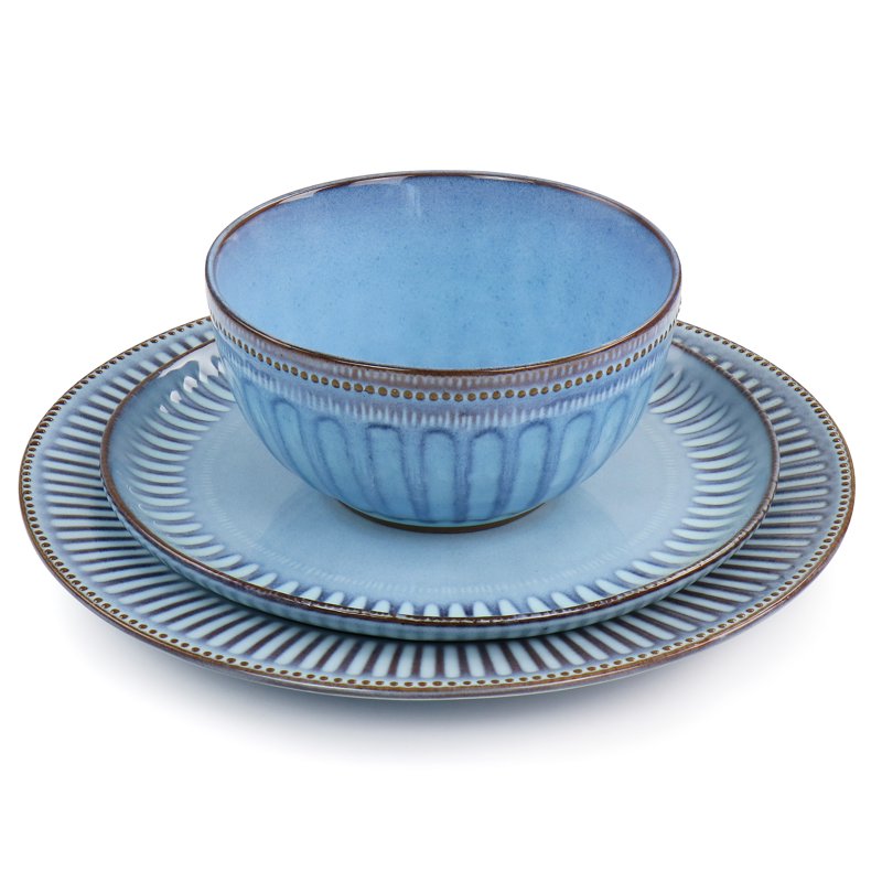 Stoneware Dinnerware Set - 16 Pieces in Blue for 4 People