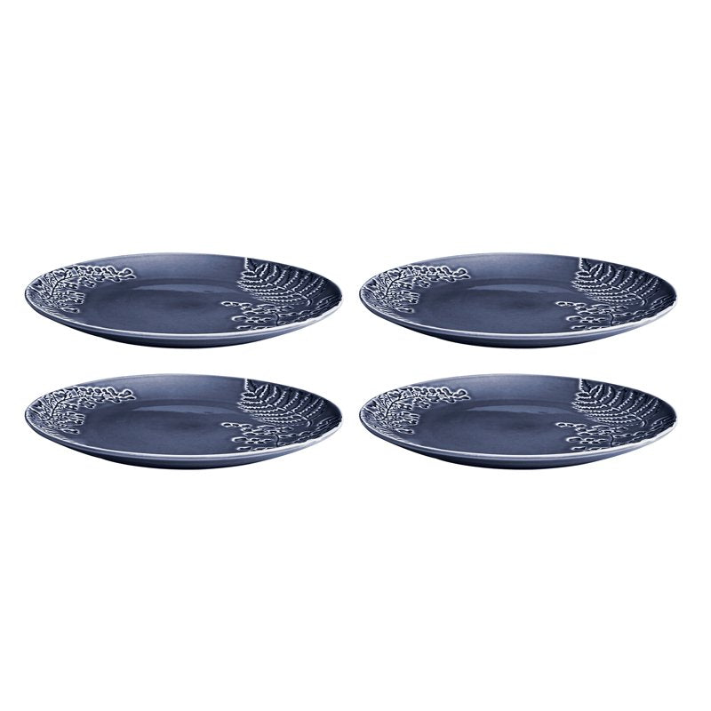 12-Piece Blue Stoneware Dinnerware Set with Botanical Detail