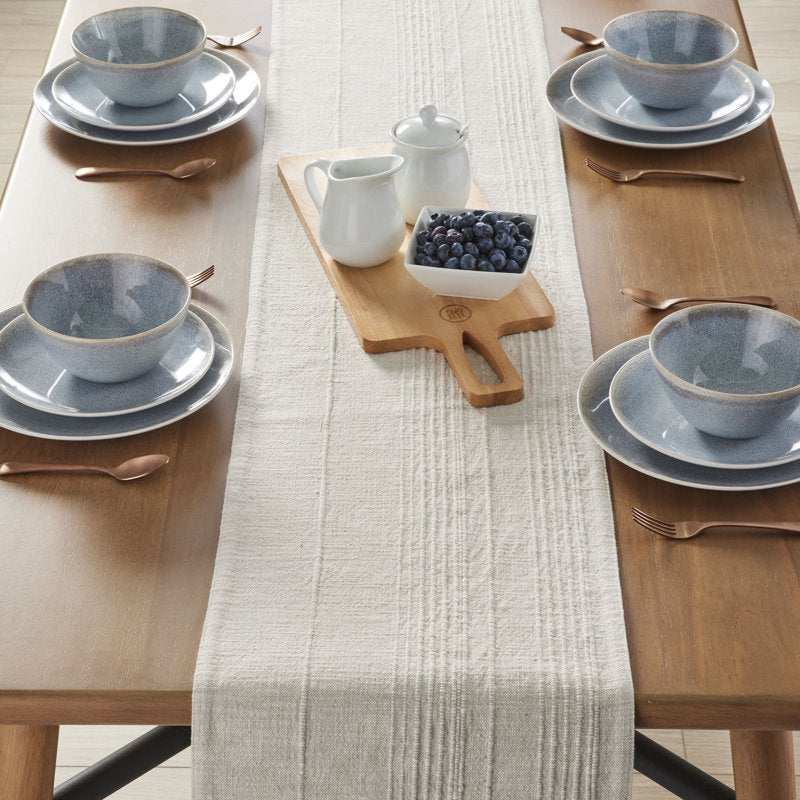 Beige and Gray Woven Table Runner - 14" x 90" - 100% Cotton