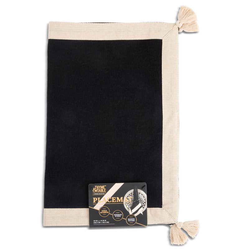 Black and Gold Border Placemat Set - 14" x 19" - 6 Pack