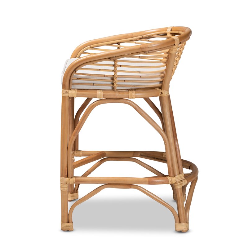 Modern Boho White Upholstered Rattan Counter Stool - Maverick