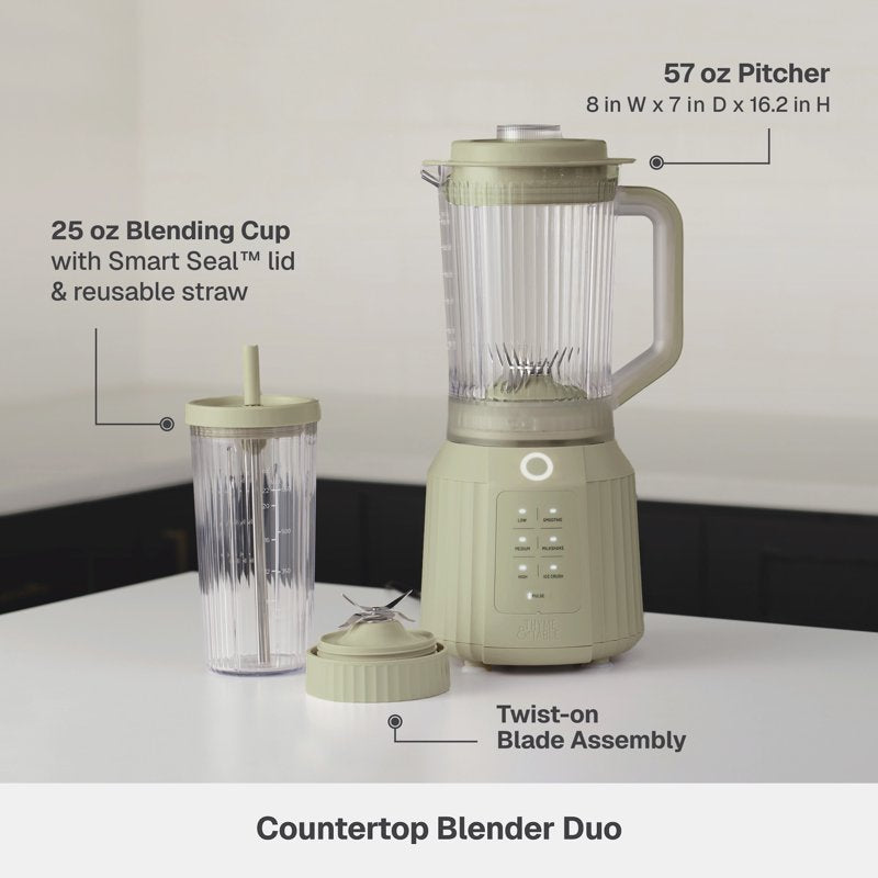 1100W Countertop Blender Duo - 57oz Pitcher & 25oz To-Go Cup - Eucalyptus Green