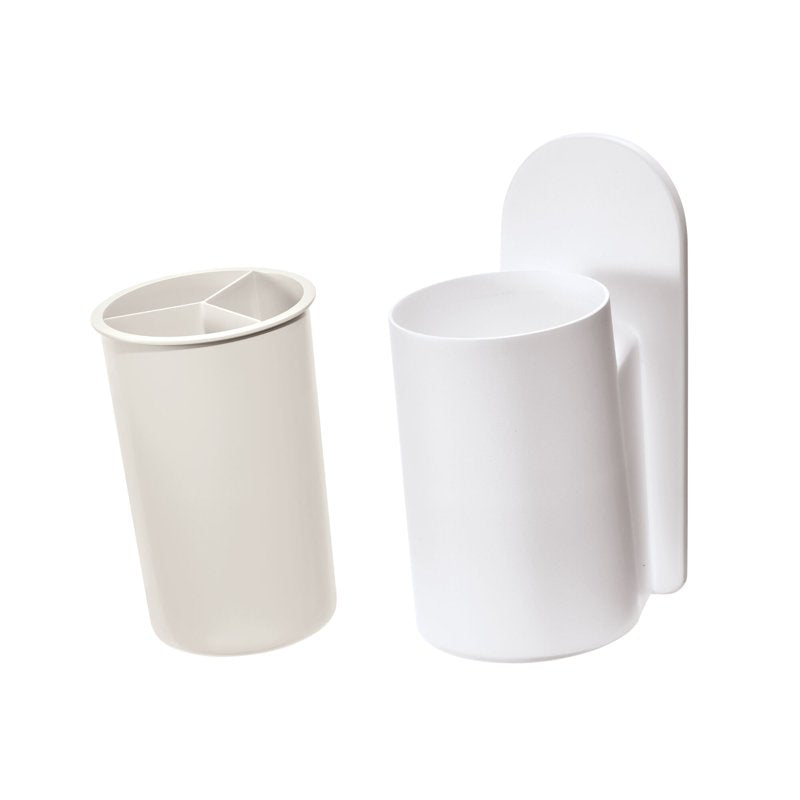 Self-Adhesive Bathroom Tumbler with Divided Sections for Toothbrushes and Essentials