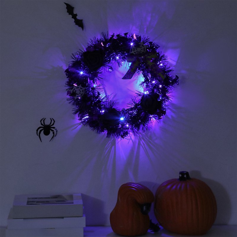 Halloween Black Rose Wreath for Front Door and Wall Decor - Spooky Reusable Halloween Ornament