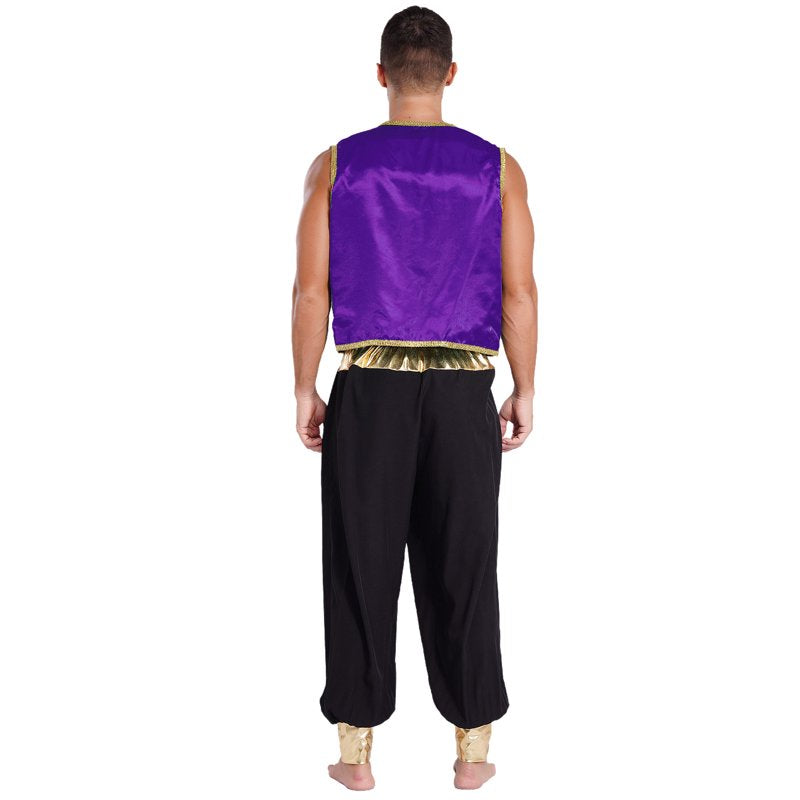 Men's Arabian Prince Costume Vest & Harem Pants Set - Dark Purple & Black XL
