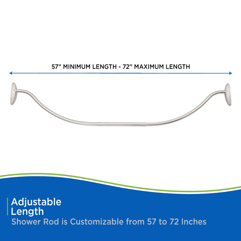 Adjustable Curved Shower Curtain Rod 57-72 Inch Rust-Resistant Steel No Tools