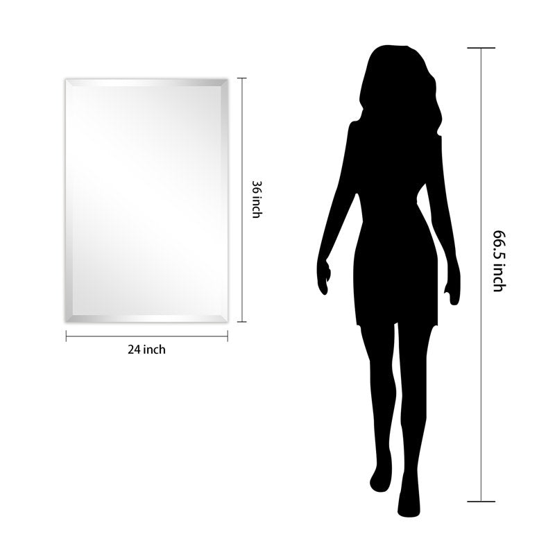 24x36 Inch Frameless Beveled Prism Wall Mirror - Clear Glass, Vertical or Horizontal Mount