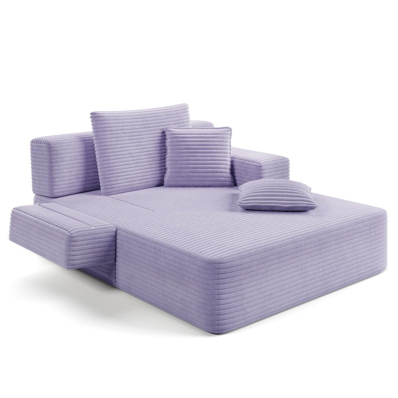 Aukfa Purple Oversized Corduroy Convertible Sofa Bed & Lounge Chair with Storage Pockets