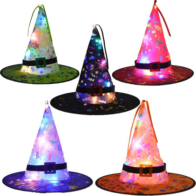 Orange Halloween Witch Hat Lights - Glowing LED Hanging String Lights for Indoor & Outdoor Party Decor