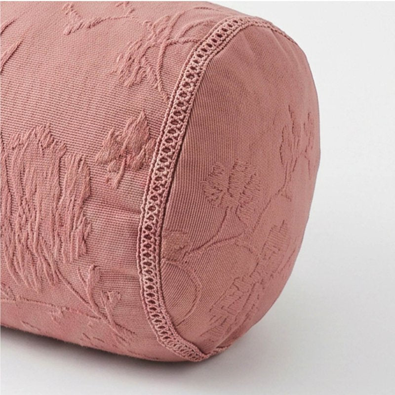Pink Matelassé Floral Crochet Bolster Pillow - Decorative Accent