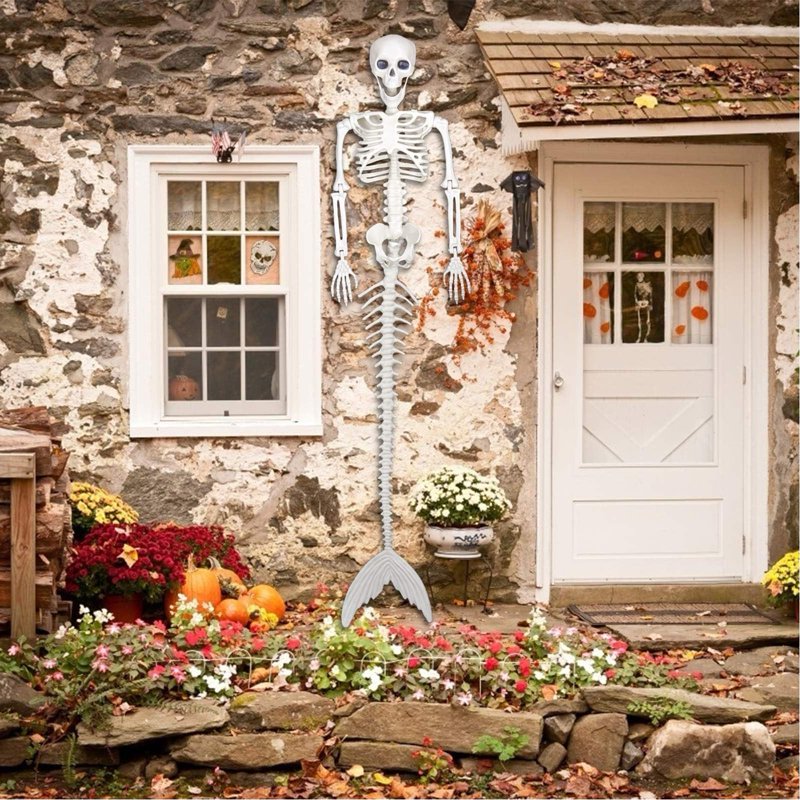 Life Size Skeleton Mermaid Halloween Outdoor Decoration with Movable Joints