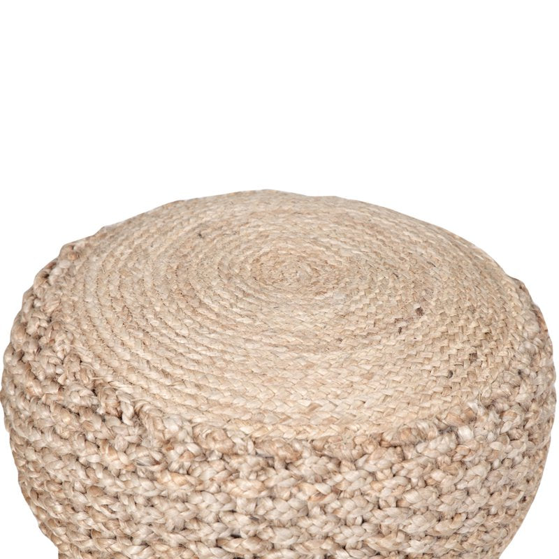 Natural Jute Round Pouf Ottoman - Hand-Braided, Indoor Seat & Table