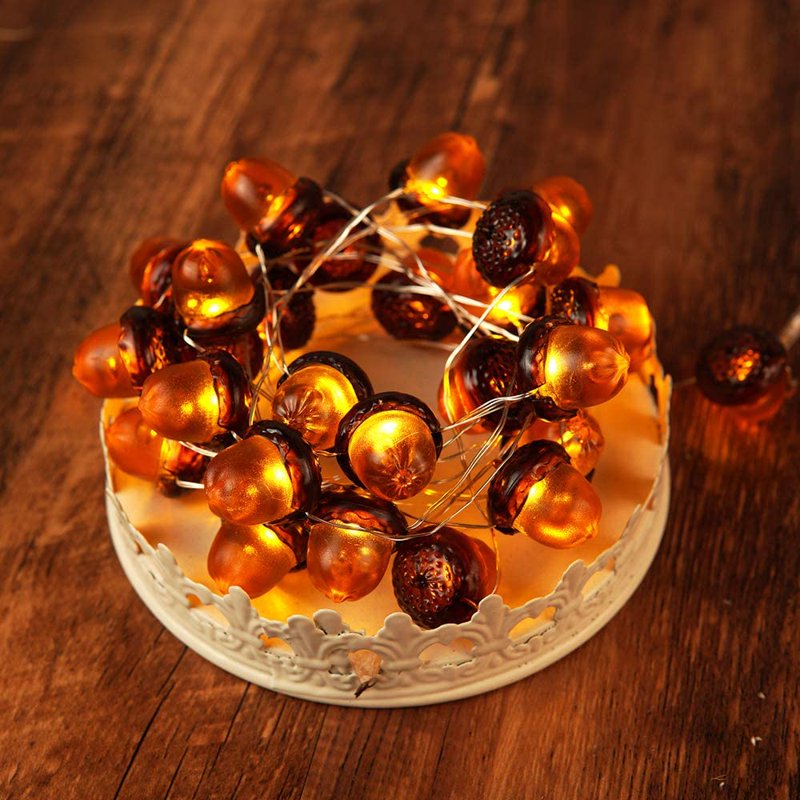 Morttic 3D Acorn Fall Decor String Lights Battery Powered with Remote & Timer - 10ft, 30 LEDs, Indoor/Outdoor Thanksgiving Halloween Halloween Autumn Tree Ornaments