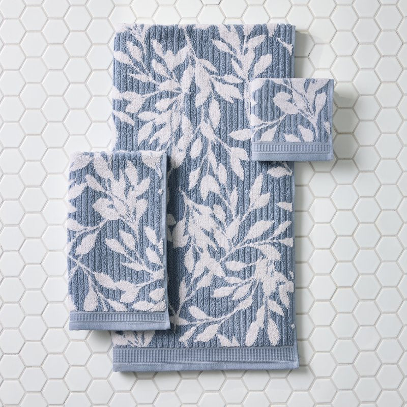 Soft Floral Towel Set - 6 Piece Blue Silver & Arctic White Bath Towels