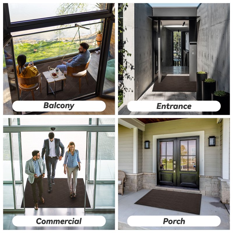 Outdoor Doormat 35x59 Crosshatch Brown Non-Slip Welcome Rug Absorbent Entryway Mat