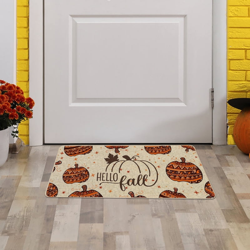 Welcome Fall Door Mat - Pumpkin Halloween Thanksgiving Indoor Outdoor Rug - Variation F