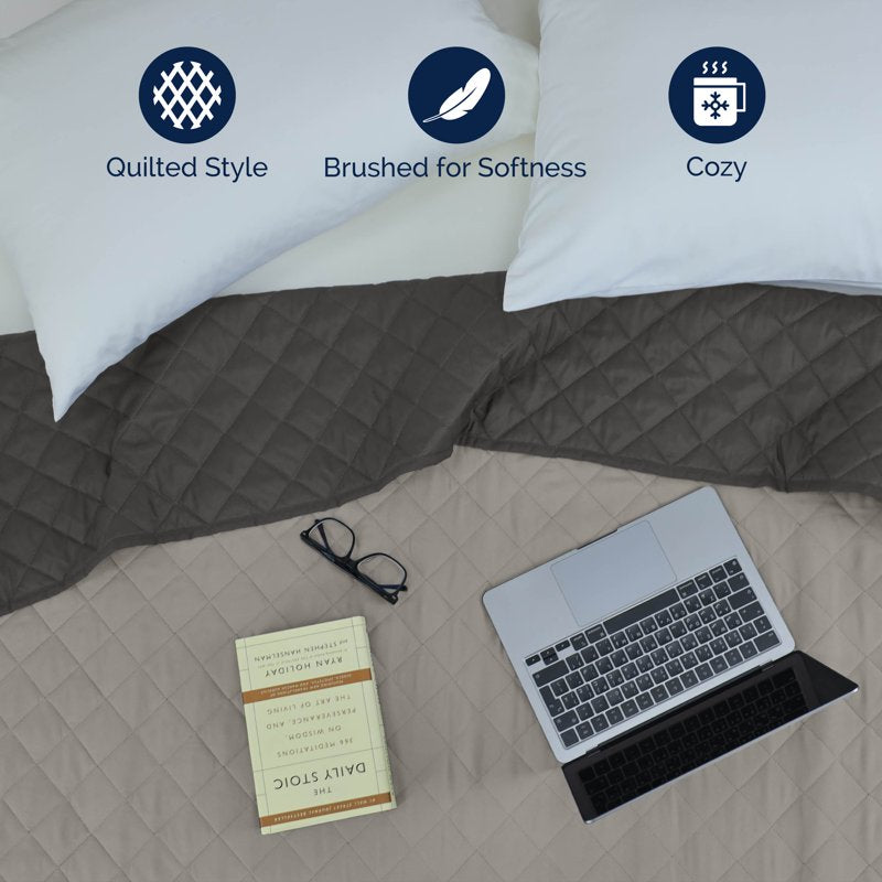 Martex King Reversible Light Gray Coverlet - Soft Lightweight Quilt Bedding