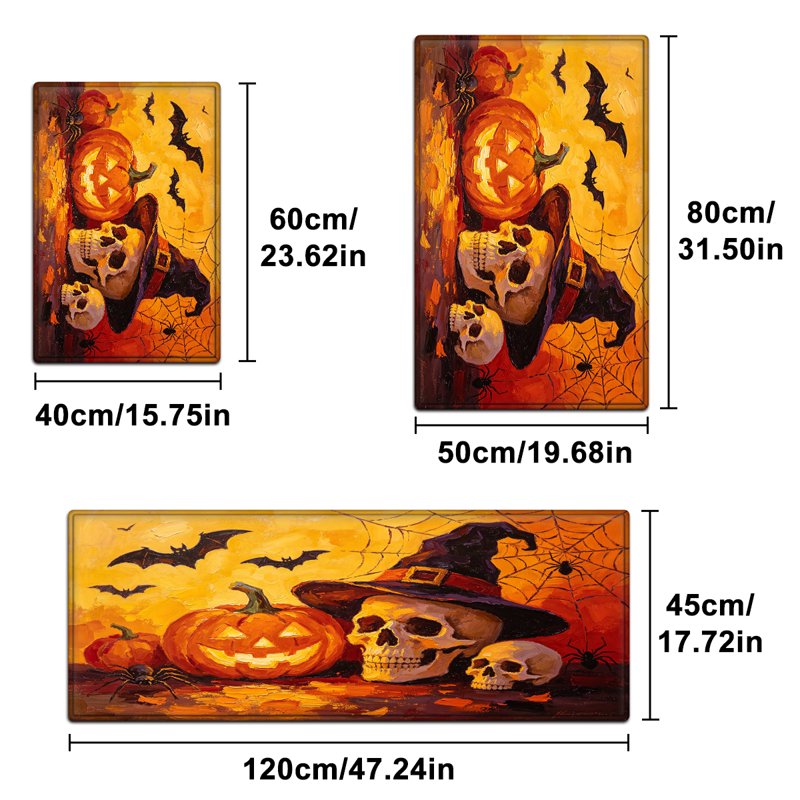 Halloween Pumpkin Lanterns 2Pcs - Flannel Non-Slip Kitchen & Home Rugs, 15.7x23.6 and 17.7x47.2 Inches