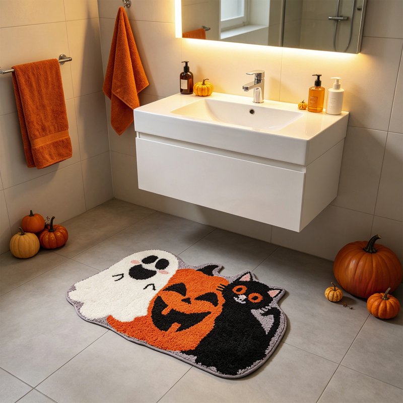 Halloween Doormat Ghost Pumpkin Cat Welcome Mat - K