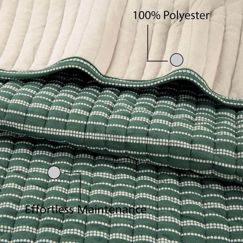 Cotton-Rich Jersey Quilt King Reversible Green Stripe Bedding