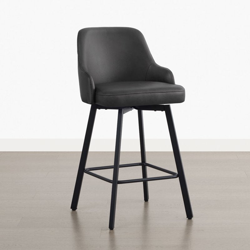 Swivel Counter Stools Set of 2 - Modern Faux Leather - Black