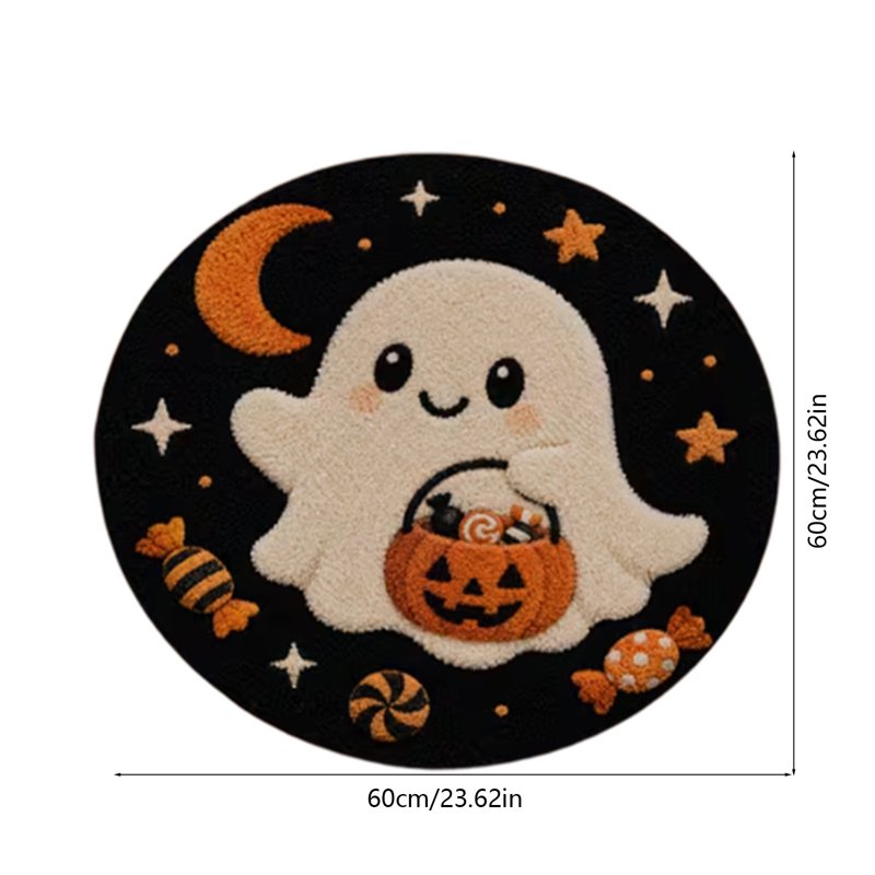Halloween Ghost Doormat 23.62in Diameter Non-Slip Water-Absorbing Indoor Welcome Mat - Black