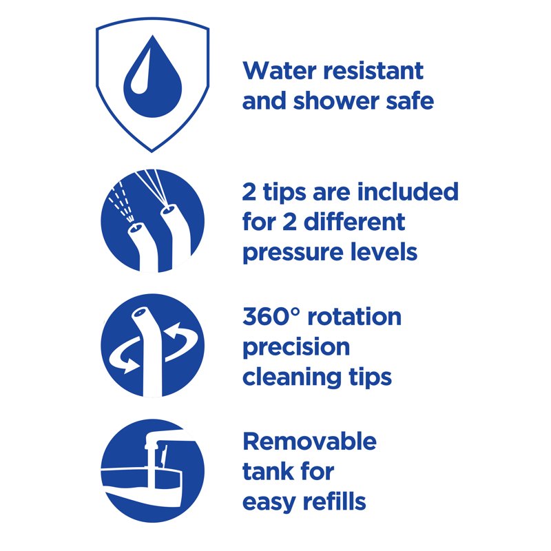 Cordless Water Flosser with Removable Tank & 2 Pressure Tips - White