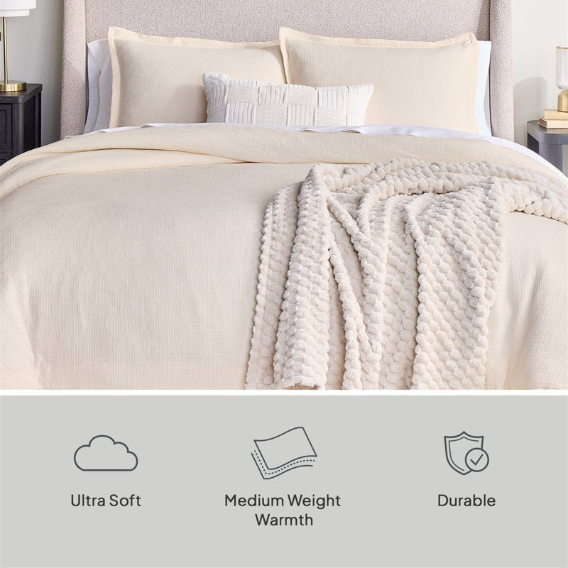Full/Queen Crinkled Gauze Comforter Set - All-Season, 3-Piece, Cream - Variation of THIS listing