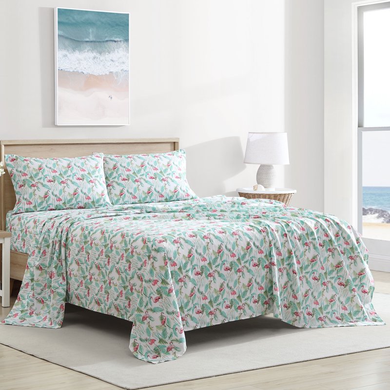 King Coastal Print Microfiber Sheet Set - Flamingo Paradise
