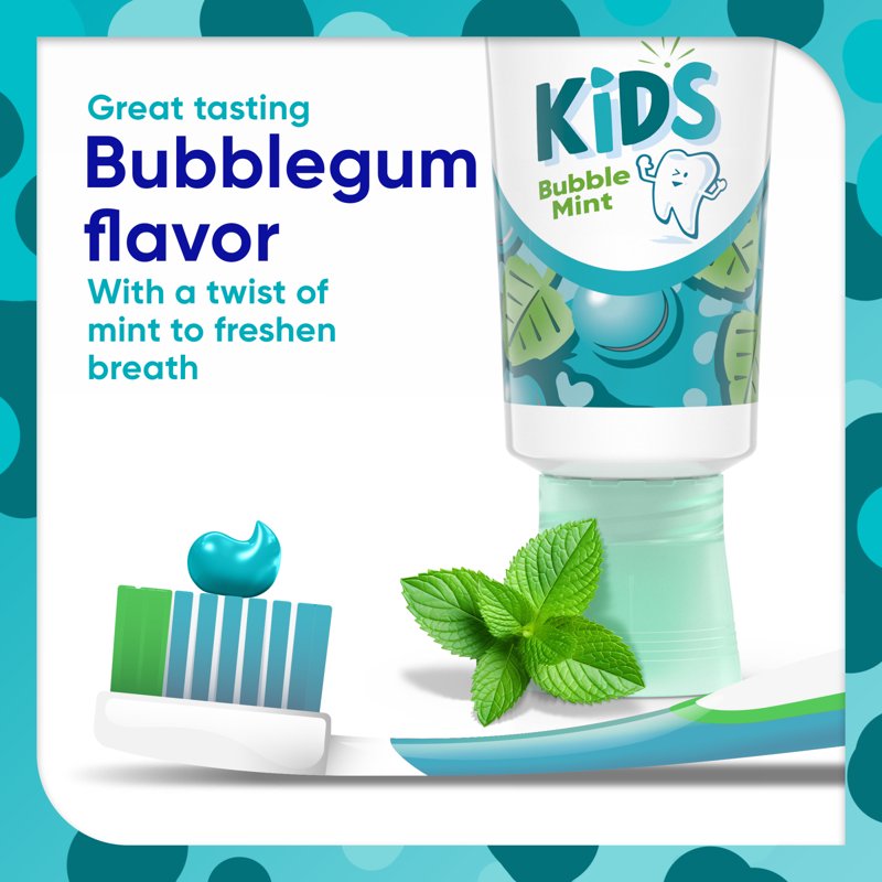 Kids Toothpaste with Cavity & Enamel Protection - Bubble Mint Flavor, 4 Oz