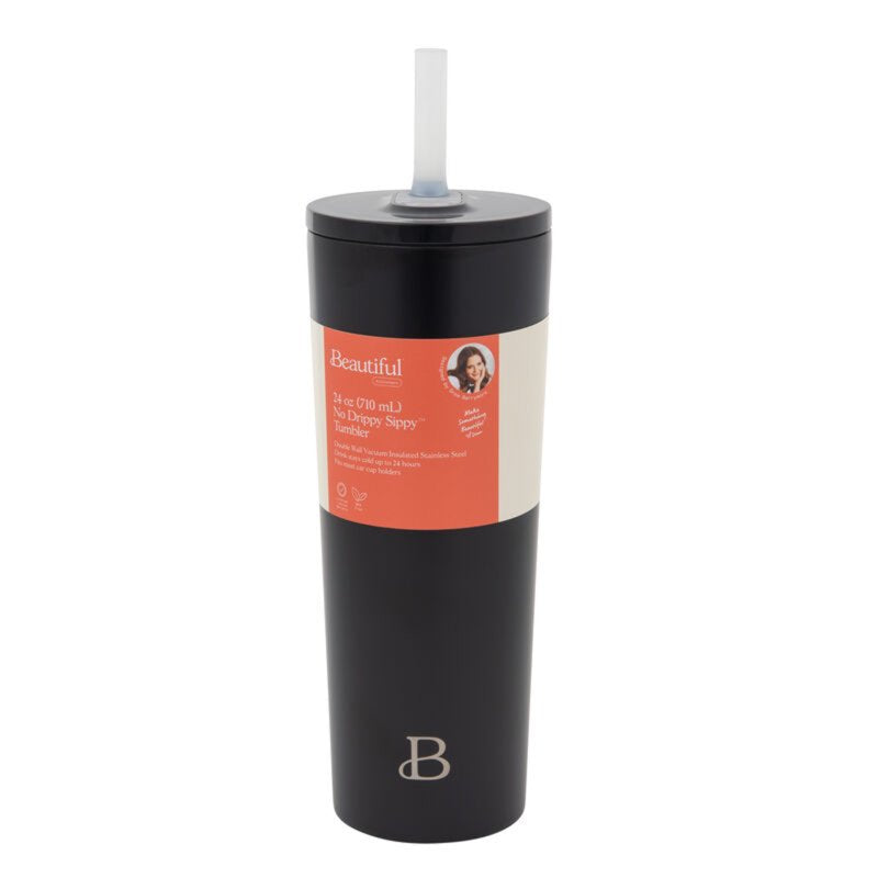 24oz Stainless Steel No Drippy Sippy Tumbler with Straw - Black