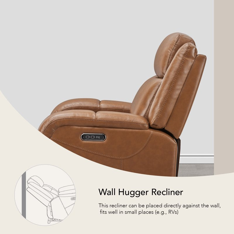 Genuine Leather Wall Hugger Power Recliner with Dual Motors