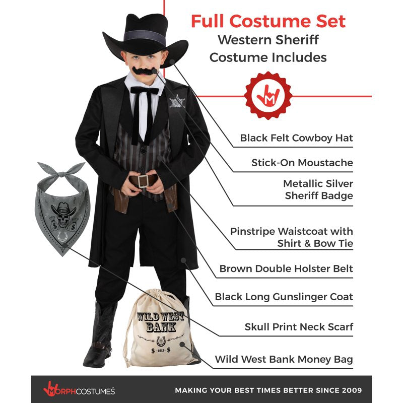 Western Sheriff Costume Boys Halloween Costume - Small, Black, S