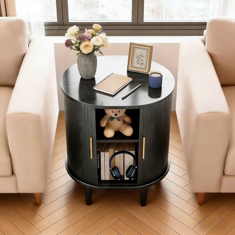 Fluted Nightstand with Charging Station and Adjustable Shelf