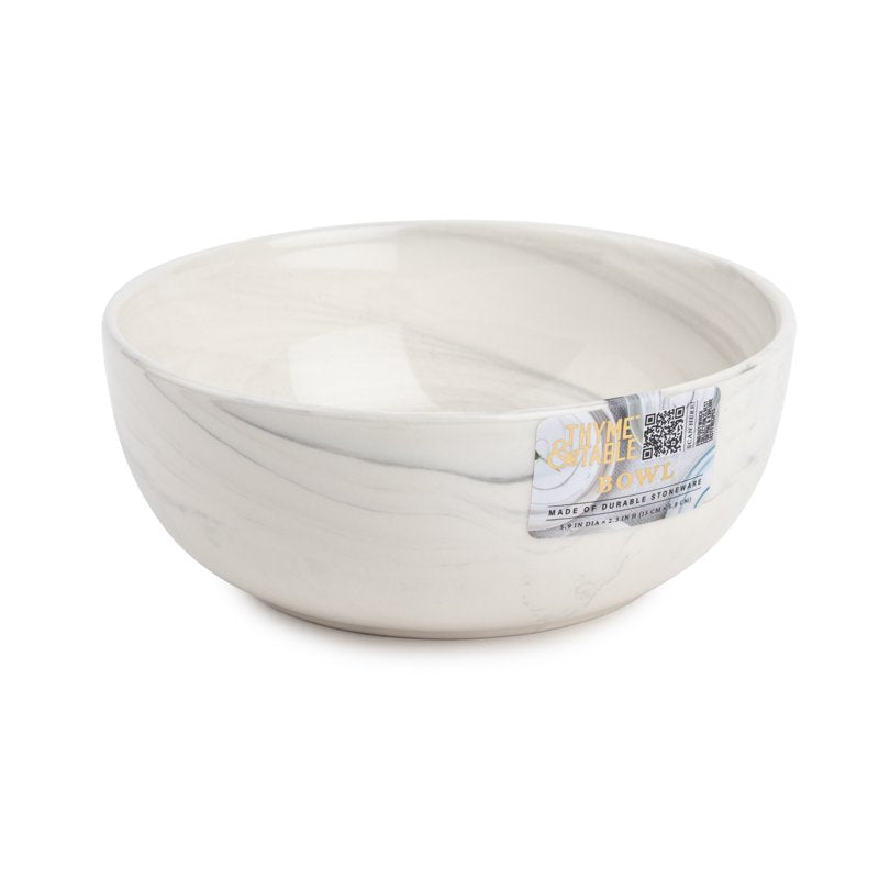 Grey Marble Ceramic Bowl - Durable Stoneware Design