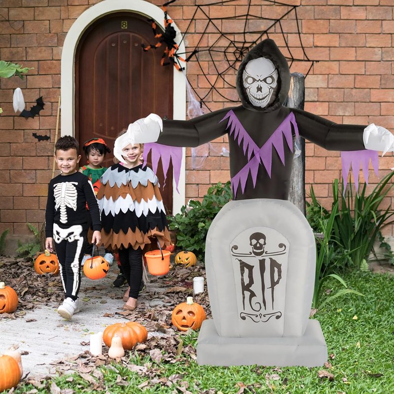 Inflatable Halloween Yard Decoration with LED Lights - 6FT Spooky Grave Scene