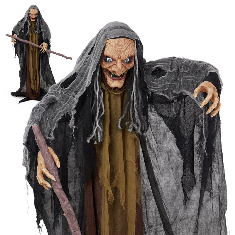 Yescom 5.3ft Animated Witch Halloween Decoration with Sound-Activated LED Eyes