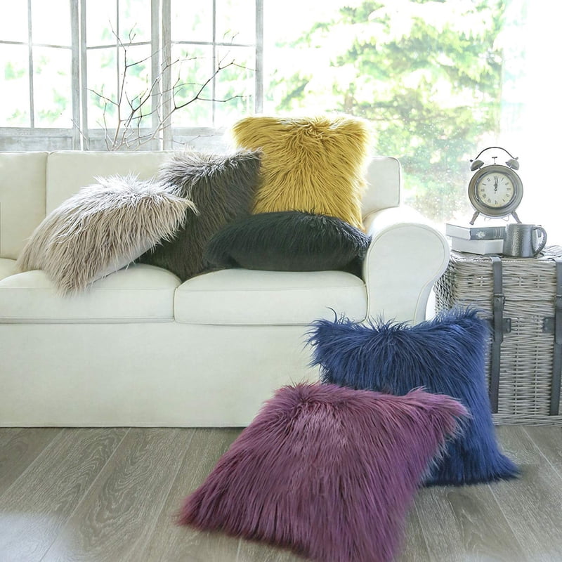 12x20 Inch Faux Fur Throw Pillow - Beige Decorative Cushion with Hidden Zipper