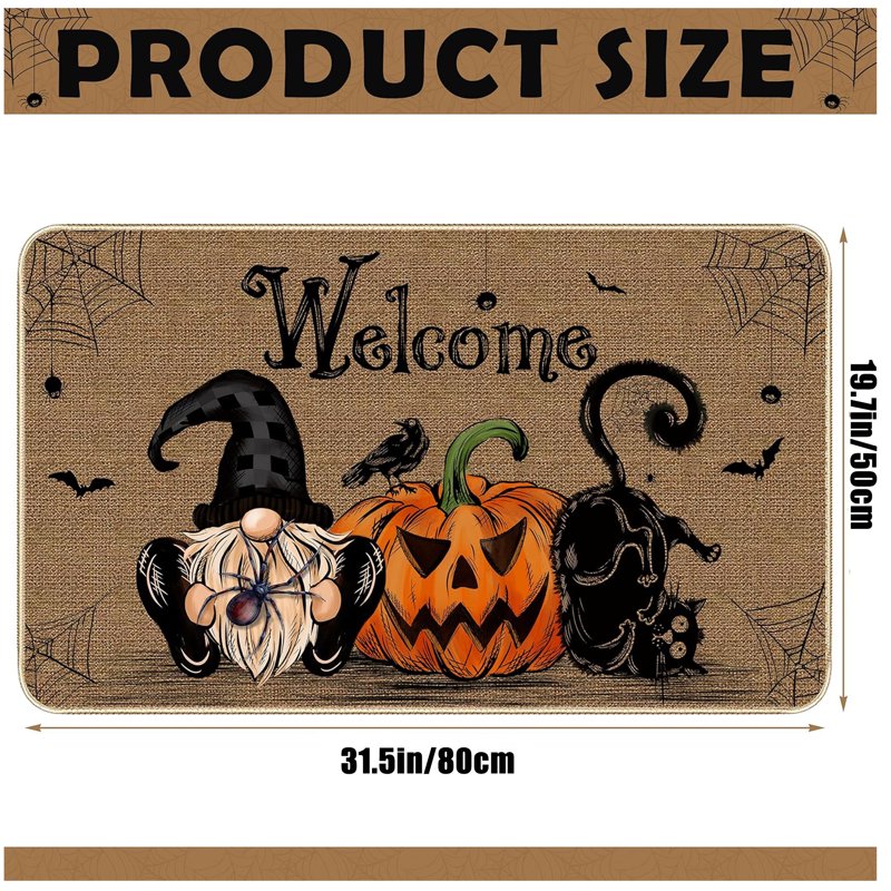 Halloween Door Mat Pumpkin Cat Gnomes Non-Slip Washable 31.5x19.7 Inch