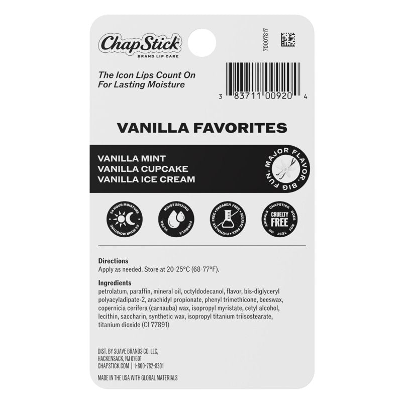 Vanilla Favorites Flavored Lip Balm Variety Pack, 3-Pack Moisturizing Sticks
