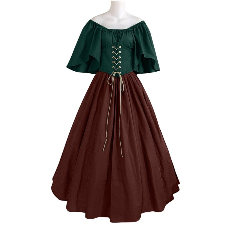 Green Plus Size Renaissance Dress Women Medieval Irish Style Costume with Ruffles & Corset