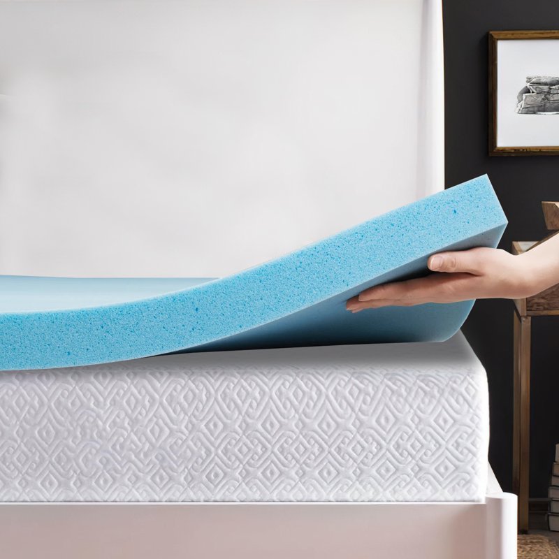 Queen Gel Memory Foam Mattress Topper 2 Inch Cooling Support - Blue - Continental Sleep