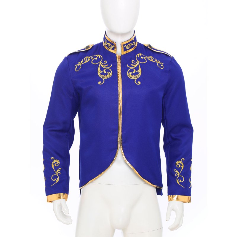 Men's Medieval Prince Costume Coat Blue S - Renaissance Royal Embroidered Jacket