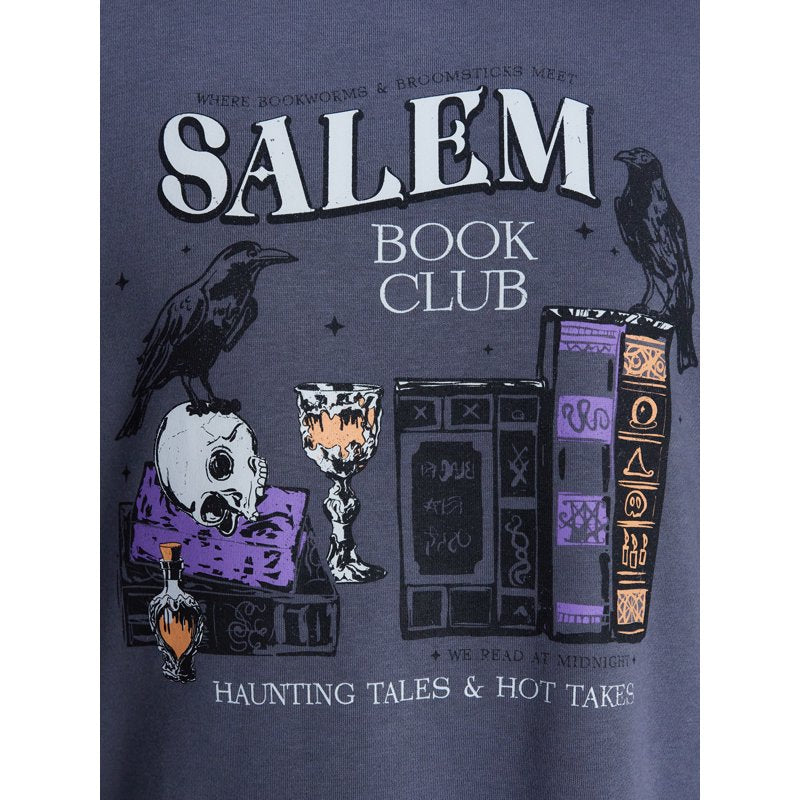 Women's Salem Book Club Graphic Fleece Sweatshirt - Charcoal Sky L - Halloween Costume Alternative