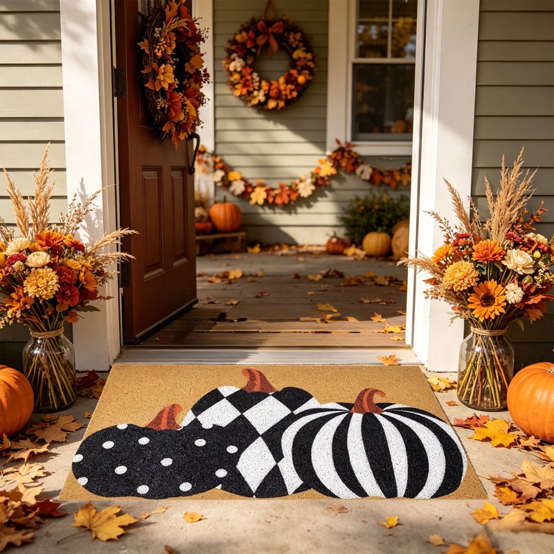 Halloween Door Mat - 24x16 Inch Thick Non Slip Pumpkin Entryway Rug - Pumpkin-C
