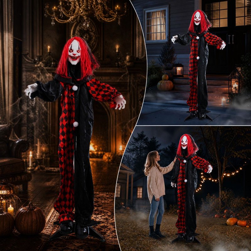 Halloween Animated Clown Decoration with Glowing Eyes - Spooky Yard & Indoor Prop