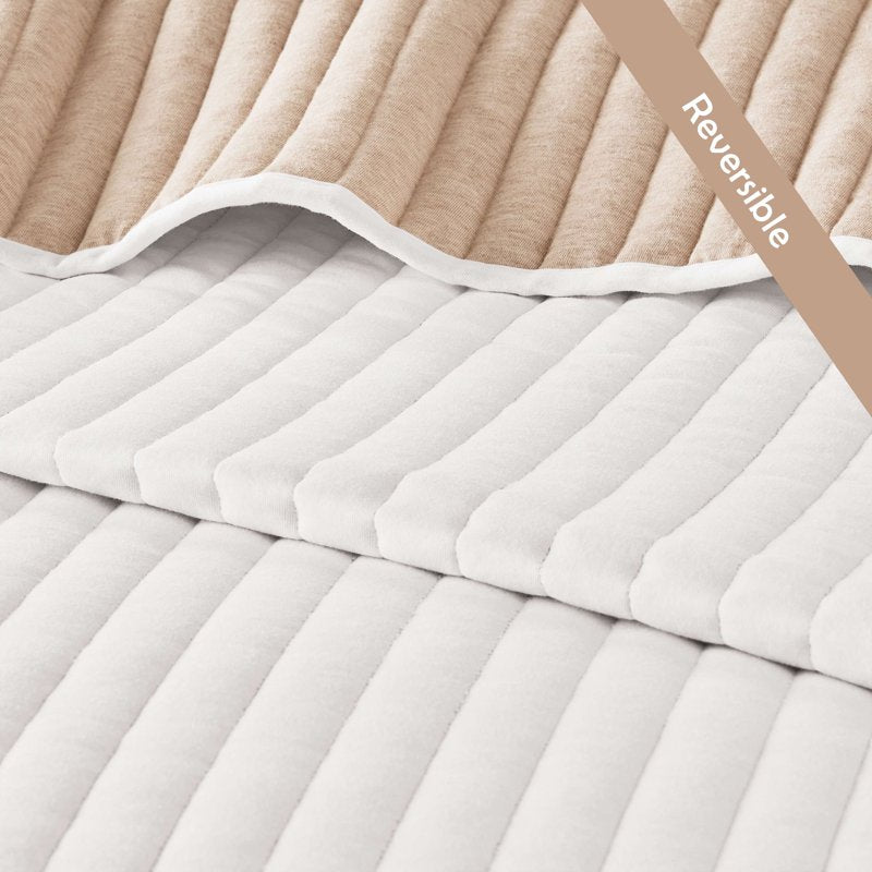 Full/Queen Jersey Quilt - Off-White Reversible Bed Cover, 60% Cotton