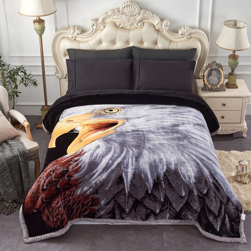 King Size Plush Blanket 2-Ply Thick Warm Microfiber Bed Cover - Lion Eagle Variation