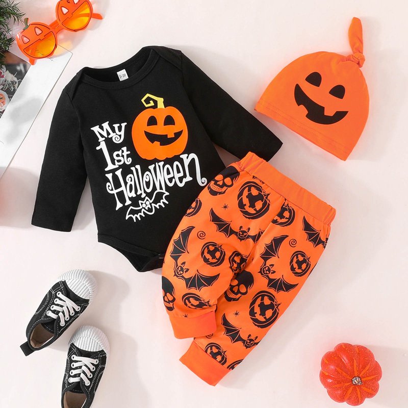 Baby Girls Halloween Outfit Set - Bodysuit Pants Hat for 9-12 Months - Orange2