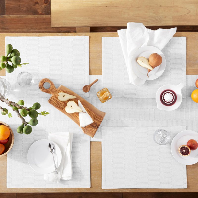 Honeycomb Reversible Table Runner - White, 15" W x 72" L